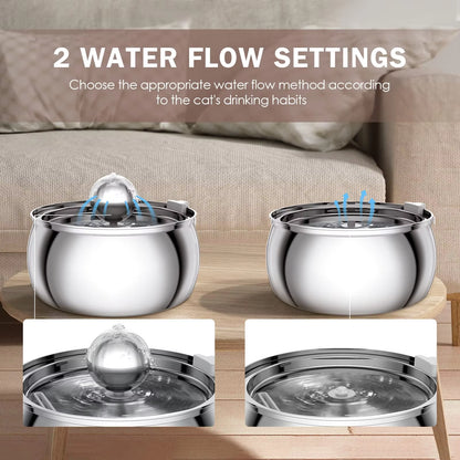 304 Stainless Steel Pet Water Fountain 4L/135 Oz with Faucet Silent Filter Automatic Dog Water Fountain Live Water Circulation
